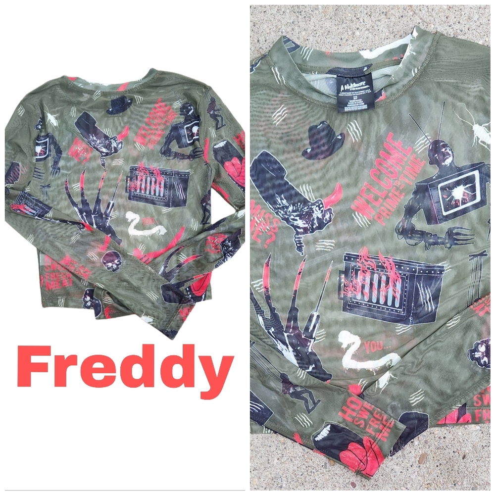 Freddy Small Long Sleeve Sheer Green/Red Nightmare On Elm‎ Street Pop Art Layer